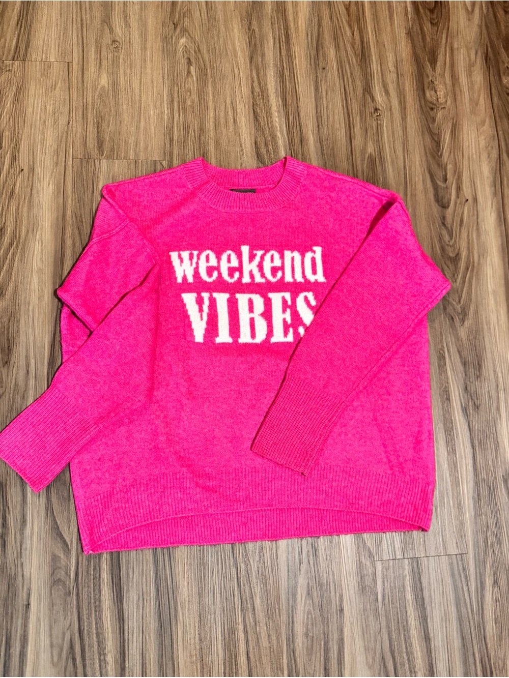 Vince Camuto Hot Pink 'Weekend Vibes' Crewneck Sweater-XS